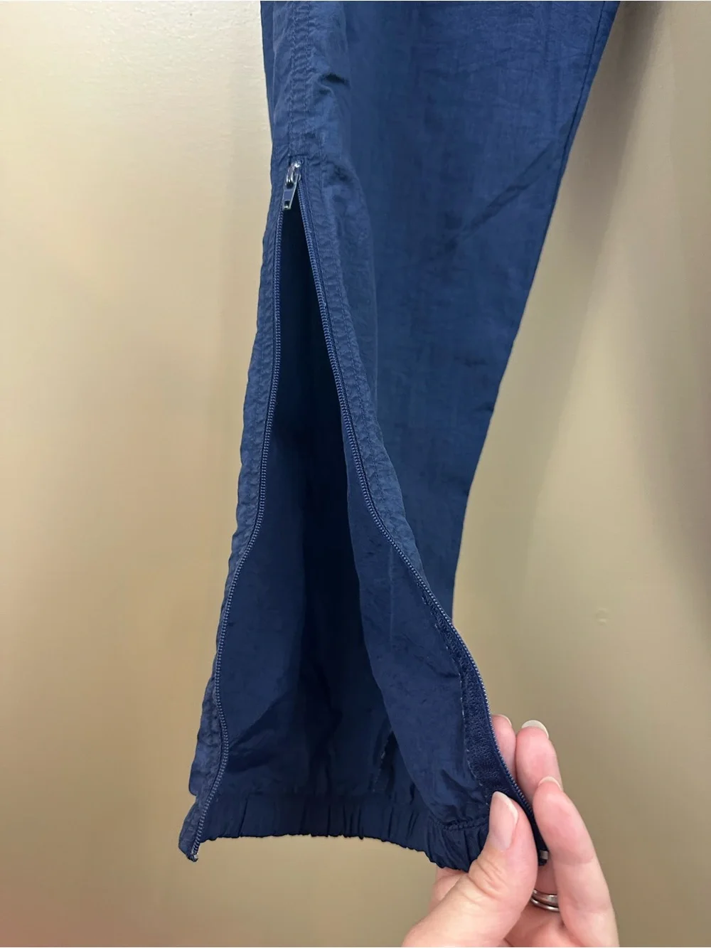 Vintage Nike Boys L 14 Nylon Track Pants Navy Blue Ankle Zip Y2K Athletic Active